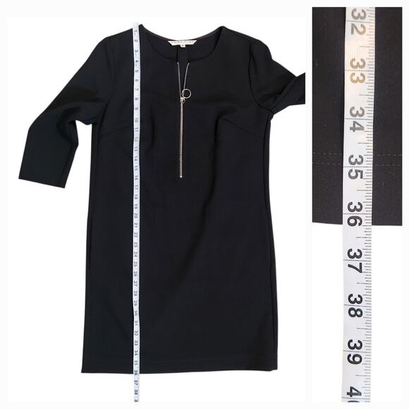 Trina Turk Black Versed Shift Dress, 3/4 sleeve, front half zip, pockets, sz 6 - Picture 8 of 11